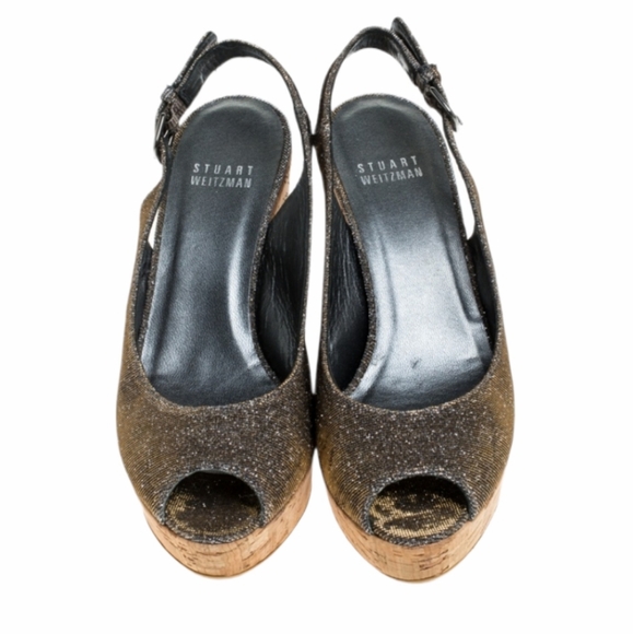 Stuart Weitzman Jean Peep-Toe Cork Wedge Sz 8.5M